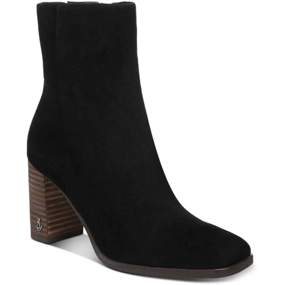Sam Edelman Osten Black Suede Leather Stacked Heel Mid Calf Boots Shoes 8 - Picture 14 of 15
